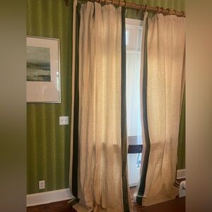 Ballard Designs pair flax linen blend curtain panels and 3 matching valences